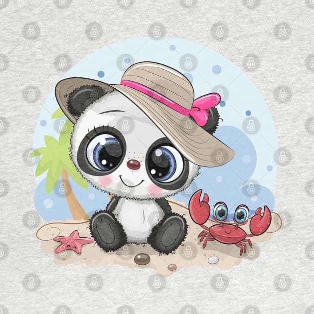 Cute panda sitting on the beach. by Reginast777